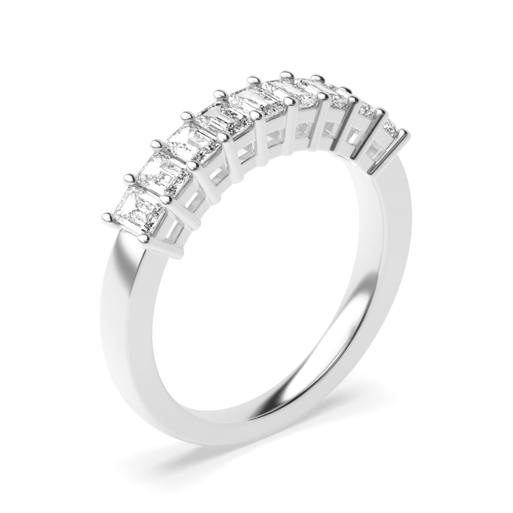 4 prong setting emerald shape diamond half eternity ring