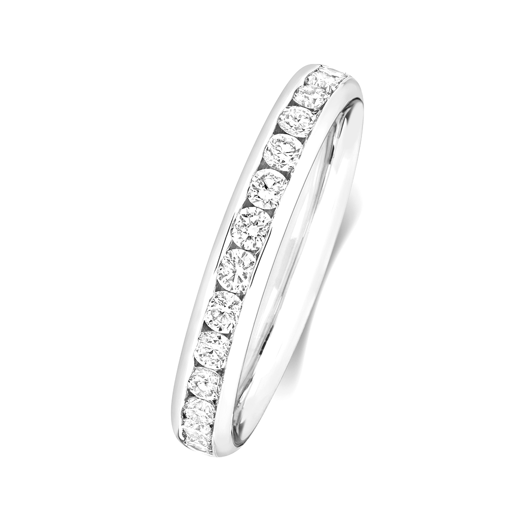 channel setting round diamond half eternity ring