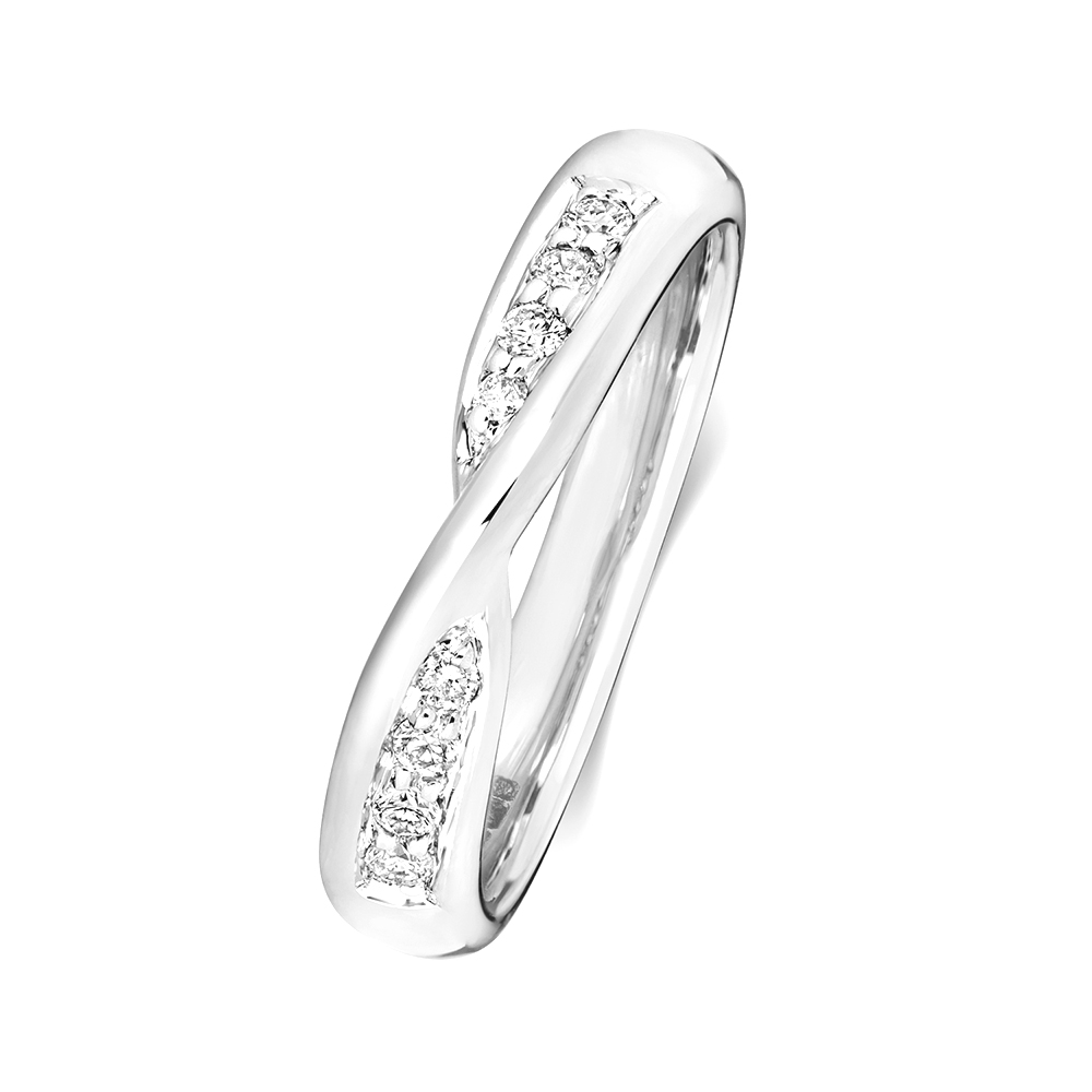 prong setting round diamond crossover half eternity ring