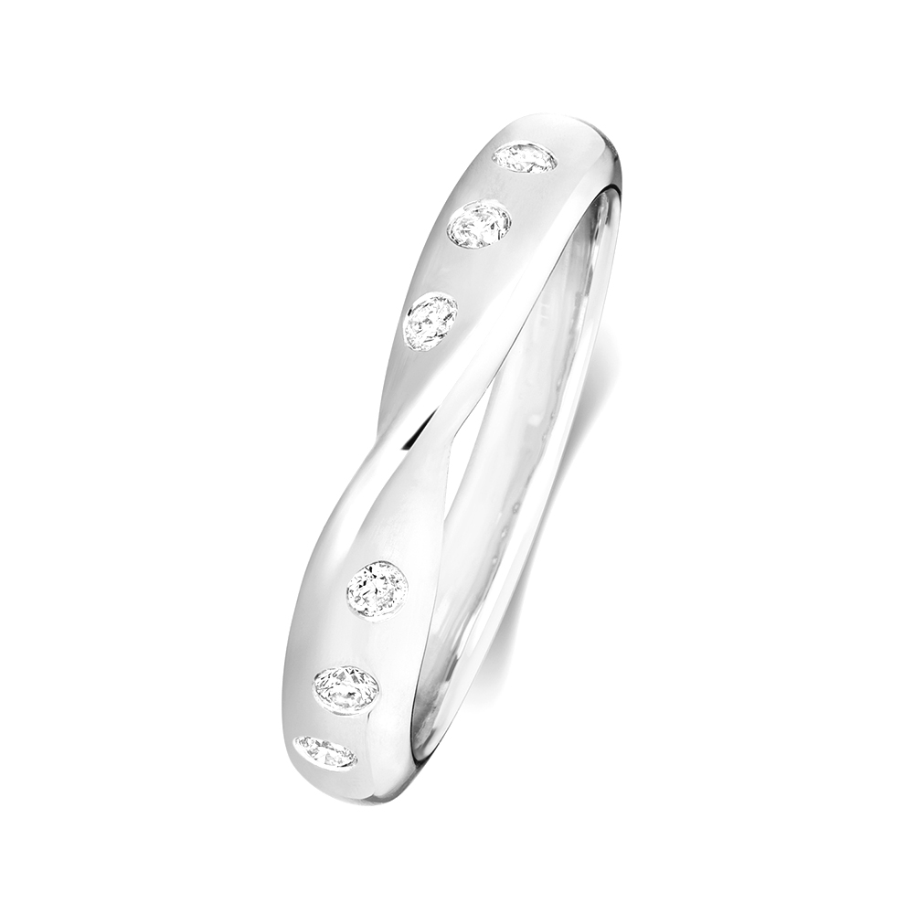 Bezel Setting Round Diamond Crossover Half Eternity Ring