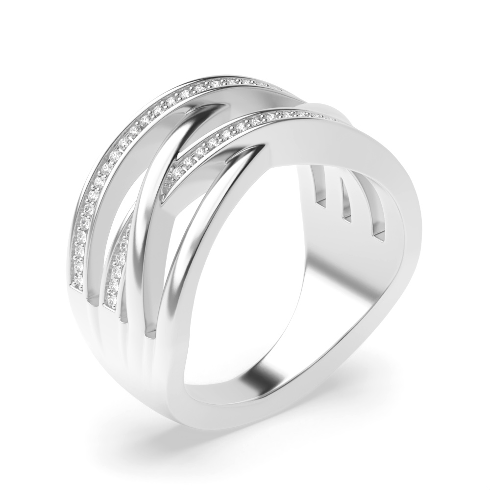 Pave Setting Round Shape Lab Grown Diamond Twisted Style Half Eternity Ring
