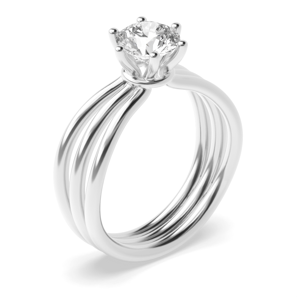 Buy 6 Claw Round Shape Lab Grown Diamond 3 Band Solitaire Ring - Abelini