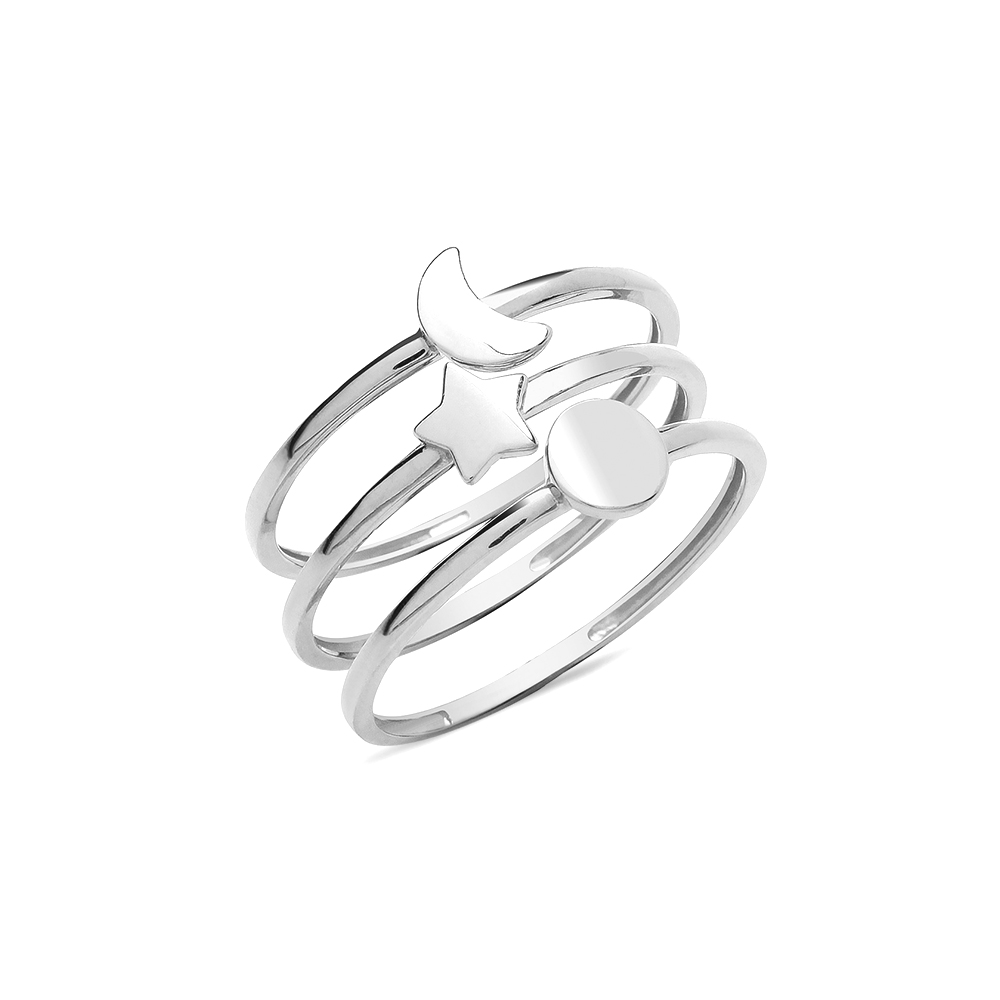 Plain Metal Triple Band Half Moon Star And Round Shape Ring