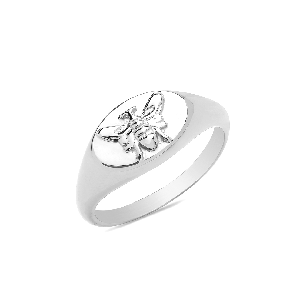 plain metal bee signet ring