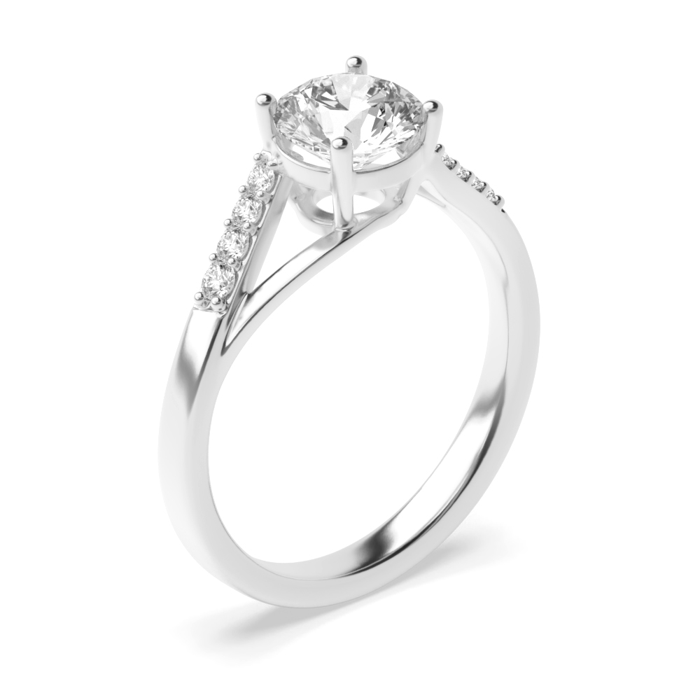 Buy 4 Prong Setting Round Shape Lab Grown Diamond Side Stone Ring - Abelini