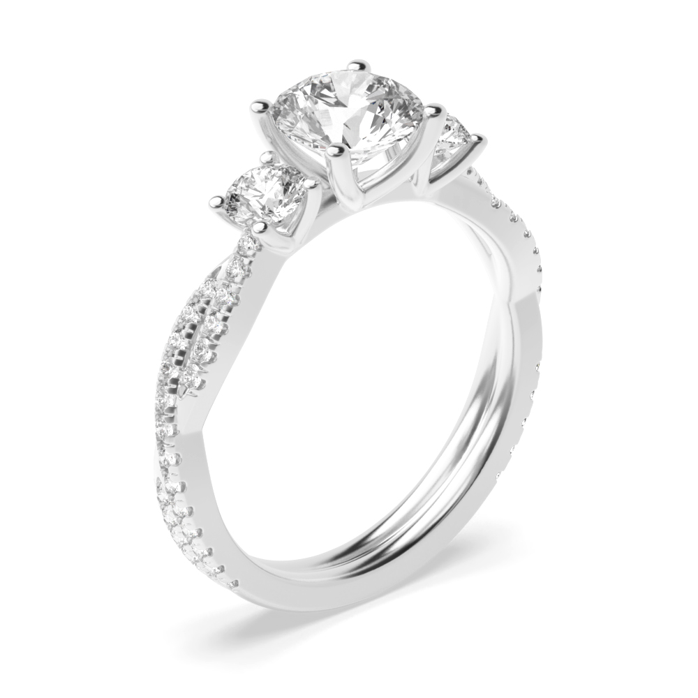 4 prong setting round shape Lab Grown Diamond trilogy twisted ring