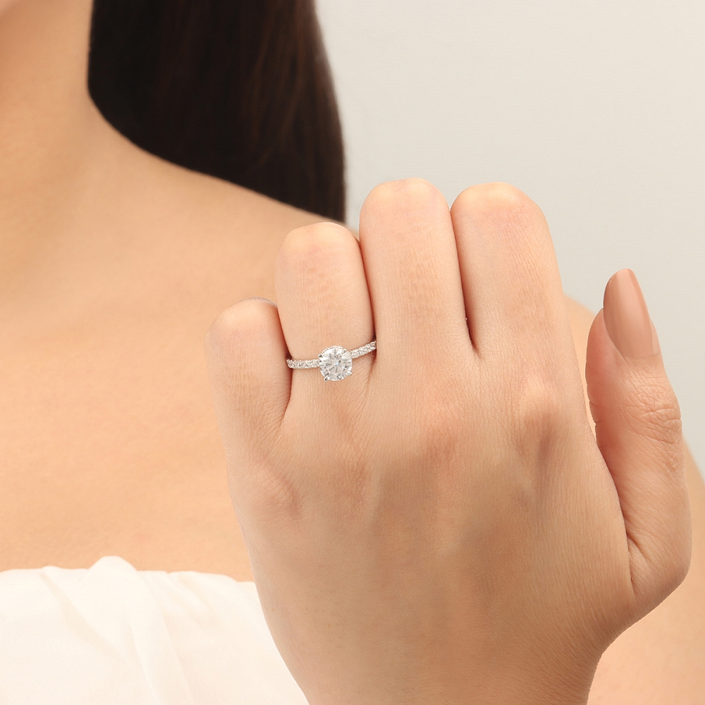 4 Prong Round Hidden halo pave set Engagement Rings