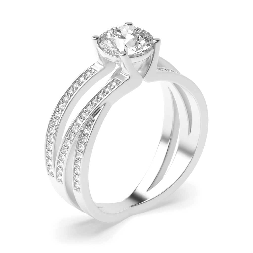 4 prong setting round shape 3 row side stone Moissanite ring