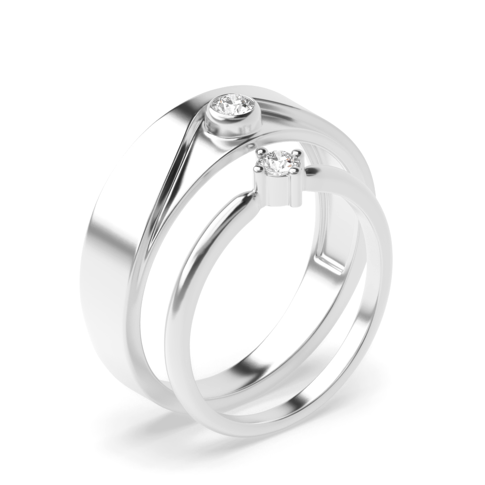Bezel And Prong Setting Round Shape Diamond Couple Wedding Ring