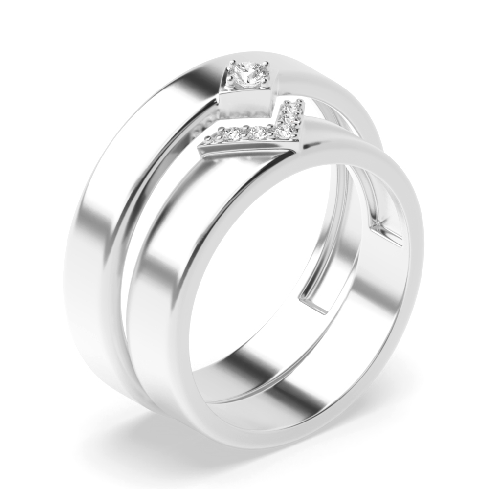 4 prong setting round shape diamond couple matching band ring