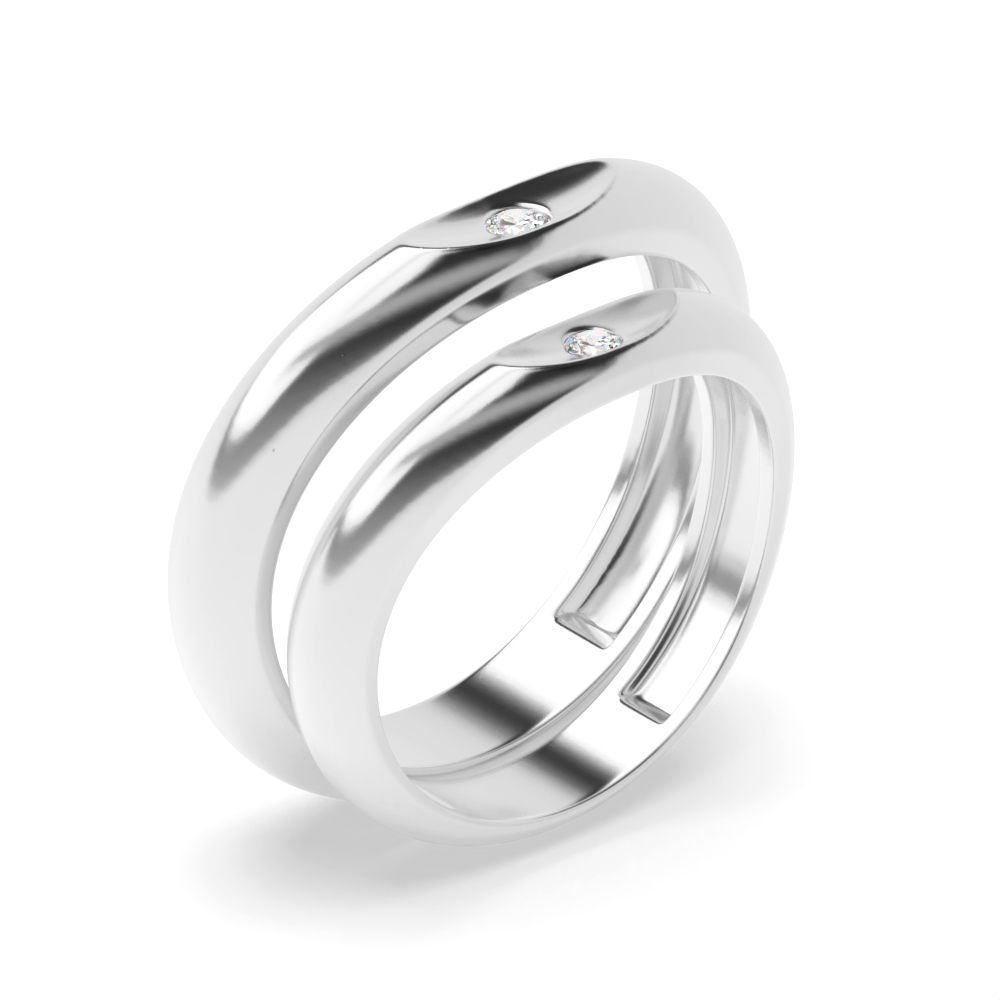 bezel setting round shape diamond couple band ring