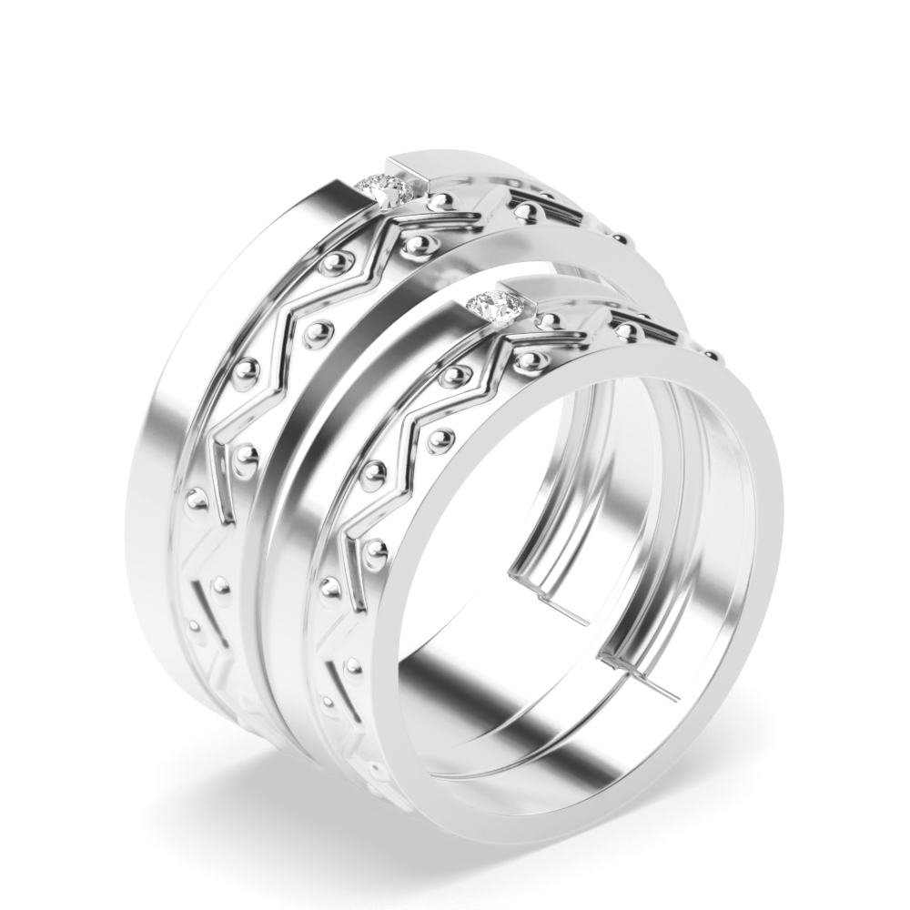 Flush Setting Round Shape Diamond Couple Band Ring | Abelini