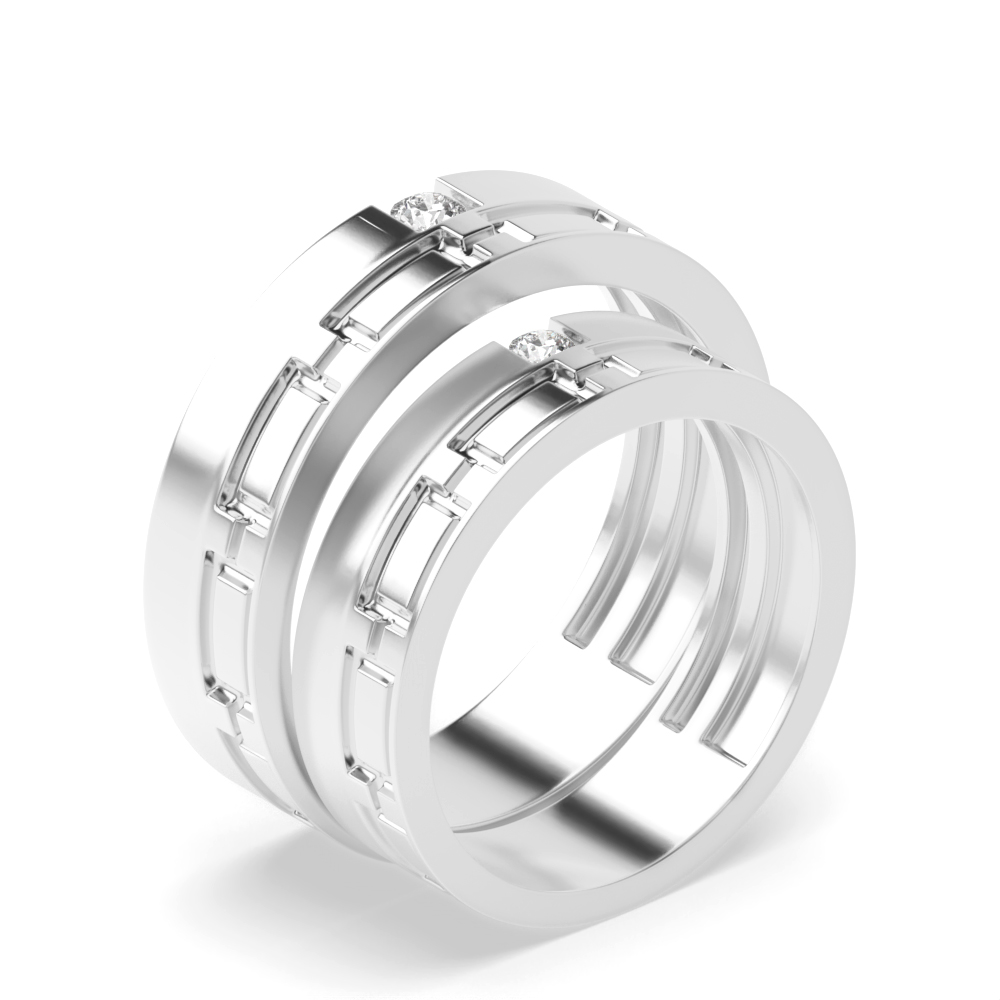 Flush Set Round Shape Diamond Couple Band Ring | Abelini