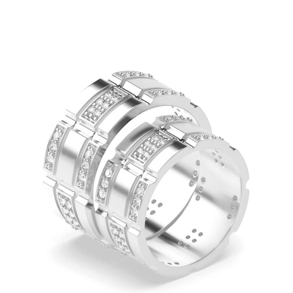 4 prong setting round shape Lab Grown Diamond block style couple ring