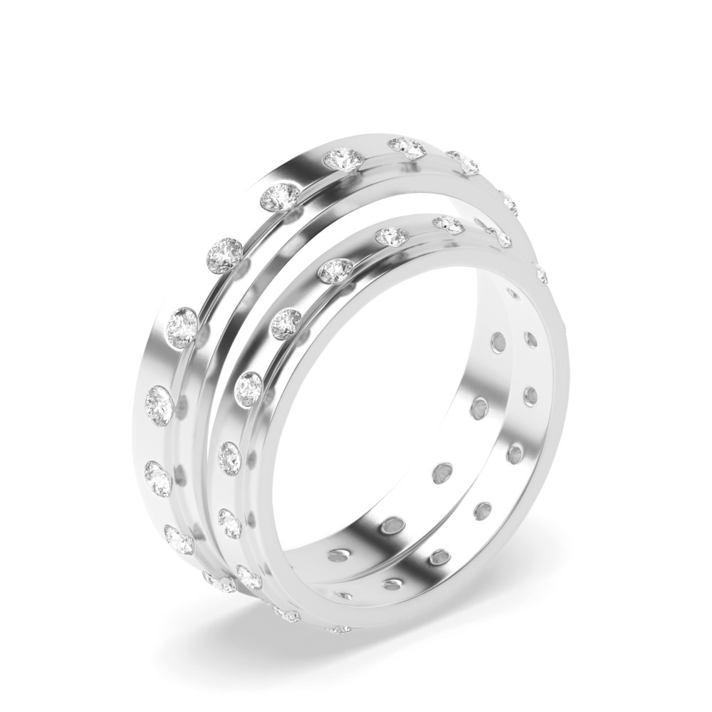 round shape diamond eternity style couple band ring
