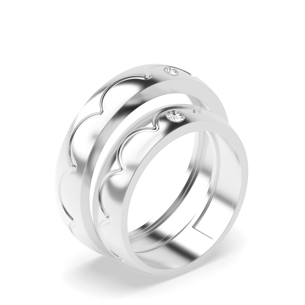 bezel setting round shape diamond couple band ring