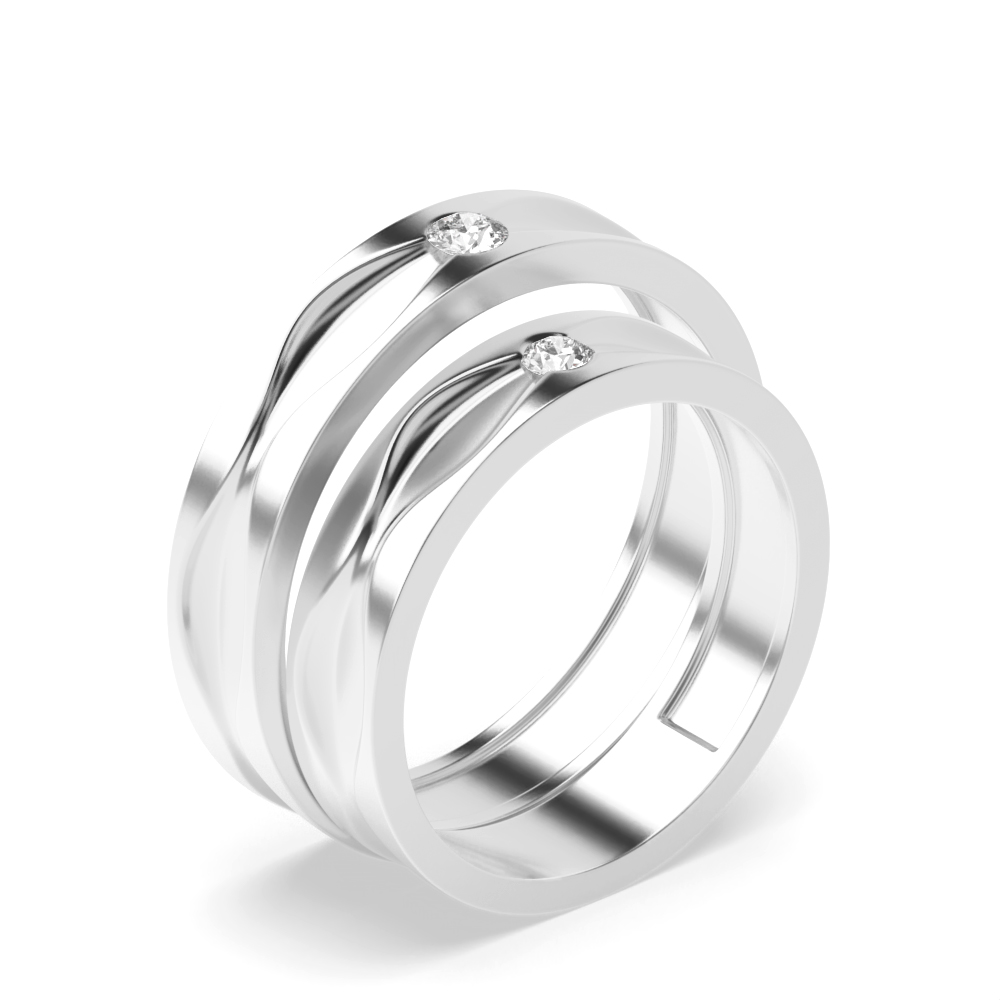 bezel setting round shape diamond couple band ring