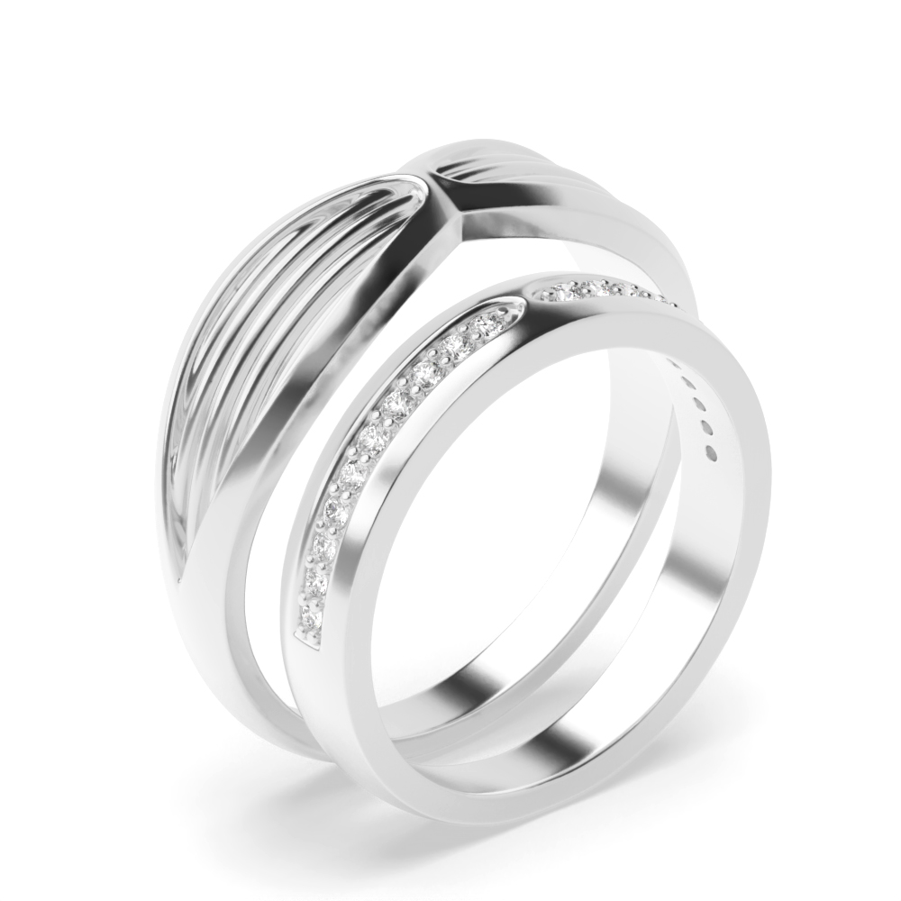 pave setting round shape diamond couple band wedding ring