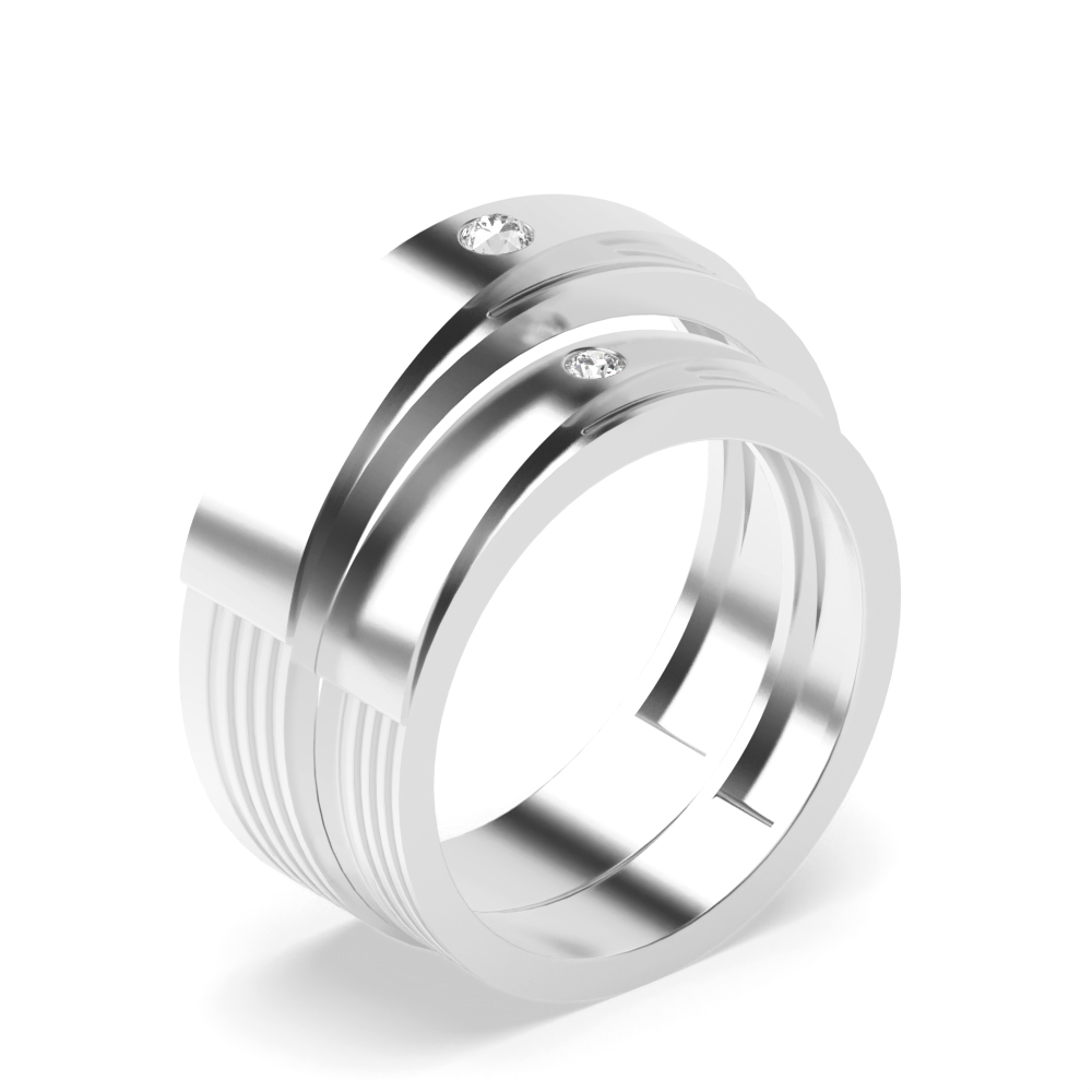 bezel setting round shape Lab Grown Diamond couple band wedding ring