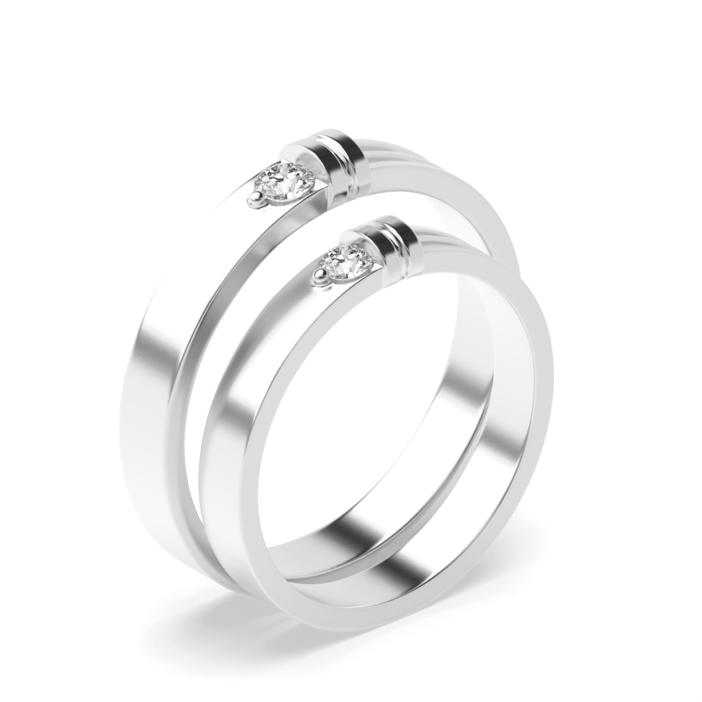 channel setting round shape solitaire diamond couple band ring