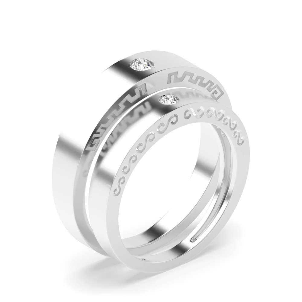 bezel setting round shape solitaire diamond couple band ring