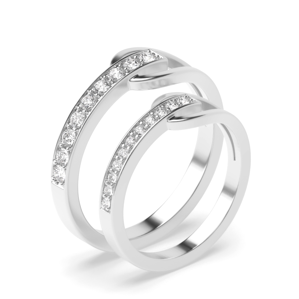 pave setting round shape unique style diamond couple band ring