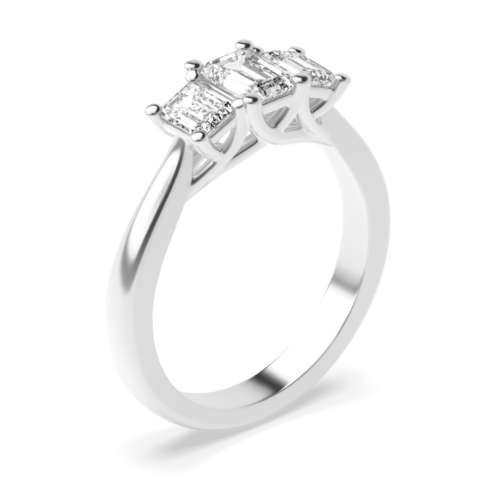 4 prong setting emerald trilogy Moissanite engagement ring