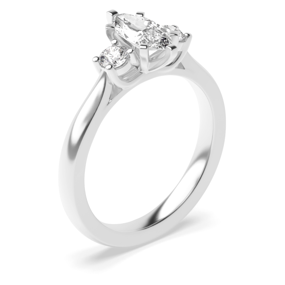 unique marquise and round cut Moissanite trilogy engagement rings for women