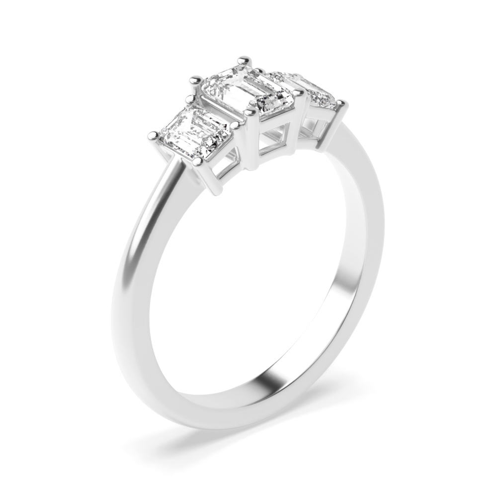 Buy 4 Prong Setting Emerald Trilogy Moissanite Ring - Abelini