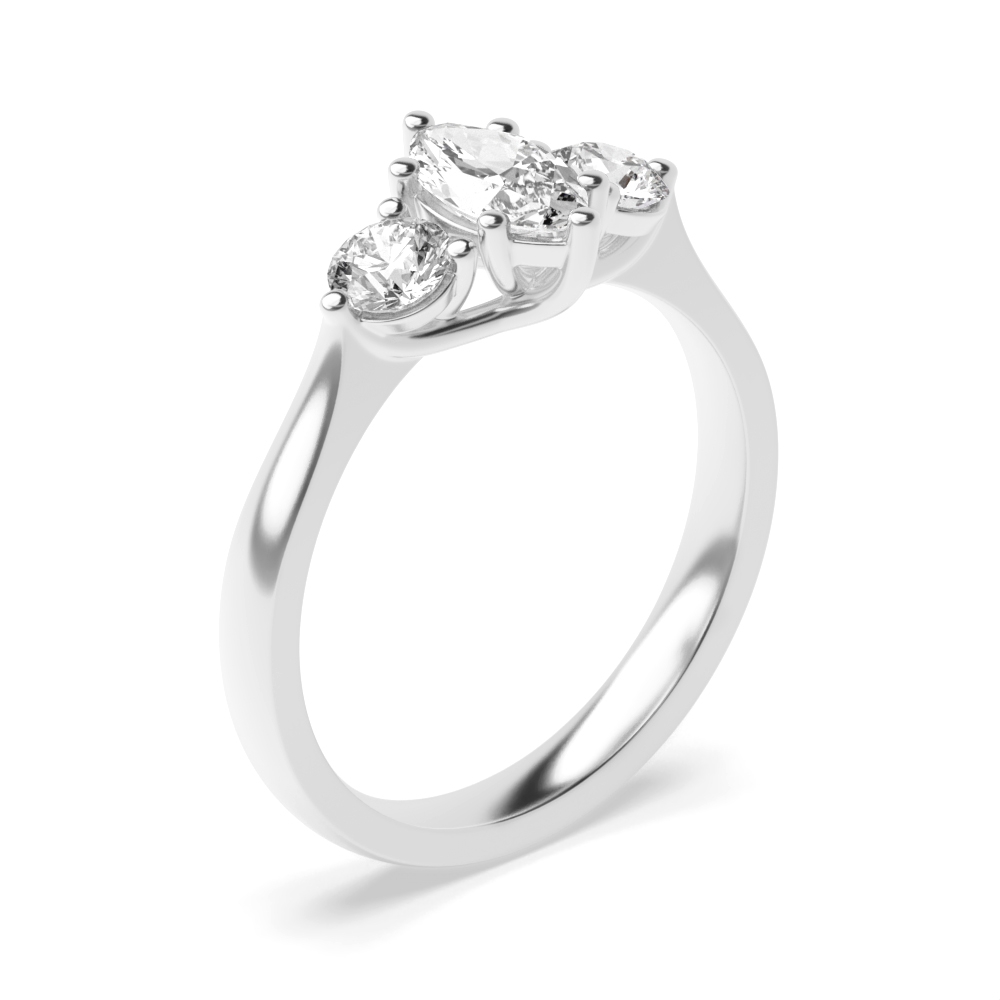 prong setting marquise and round trilogy Moissanite engagement ring