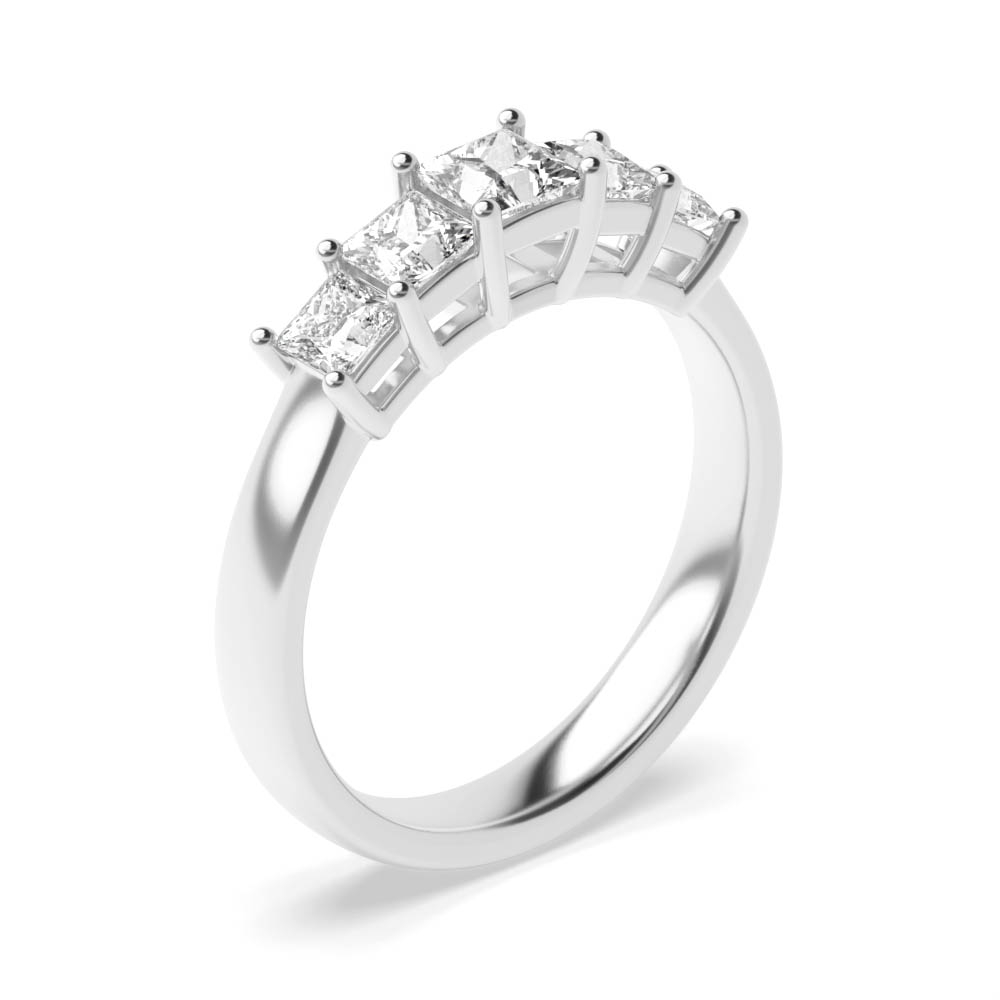4 Prong Setting Princess Shape Five Stone Ring