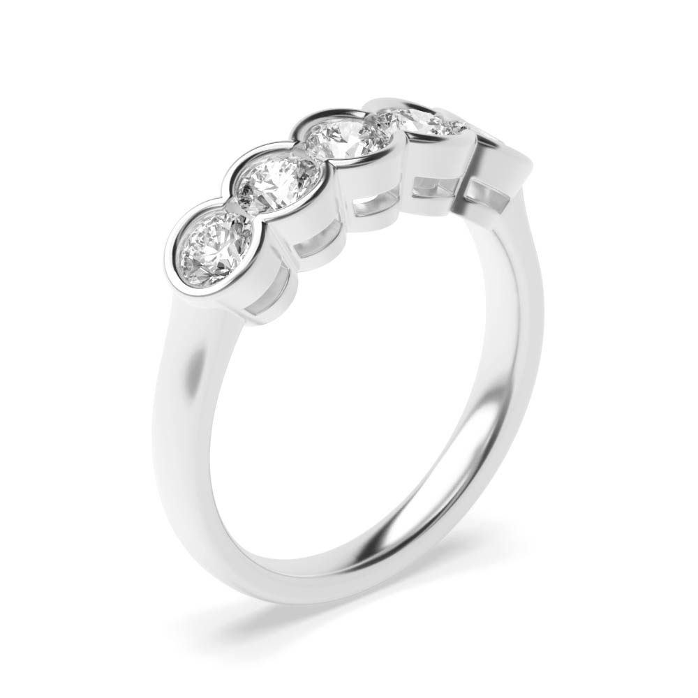 Semi Bezel Setting Round Shape Plain Five Stone Ring