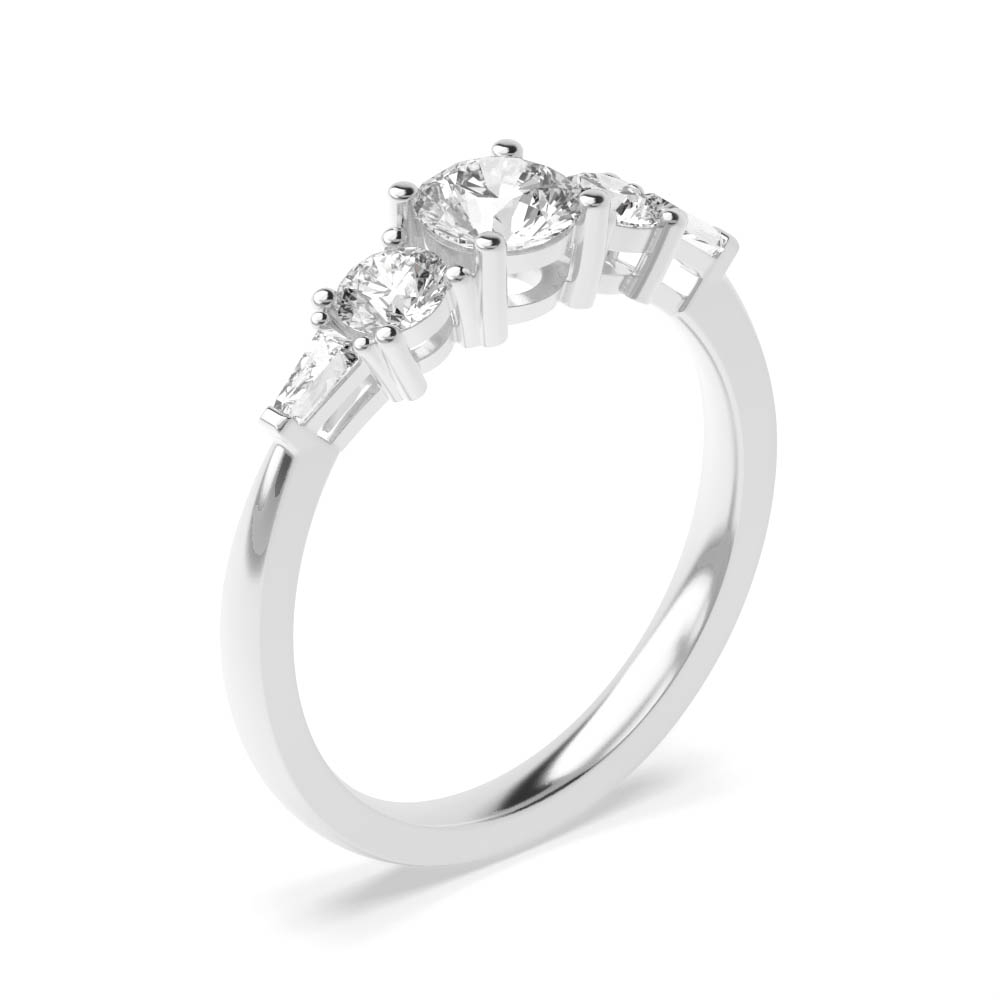 4 Prong Setting Round And Baguette Shape Five Stone Ring