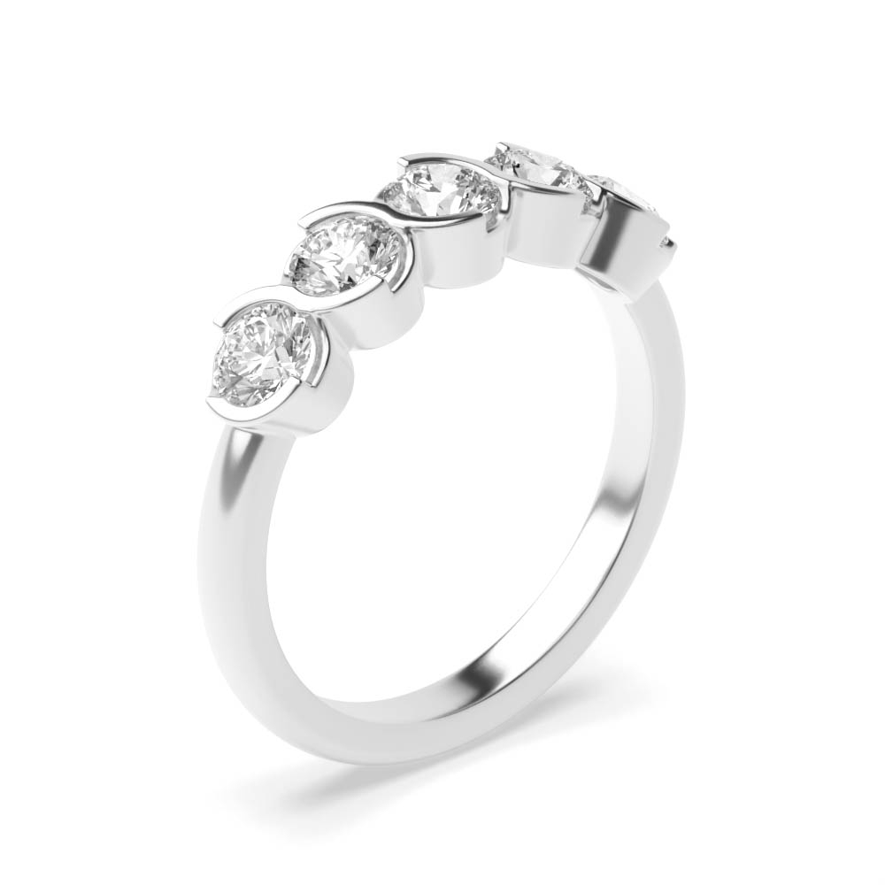 Half Bezel Set Round Brilliant Cut Diamonds Five Stone Ring