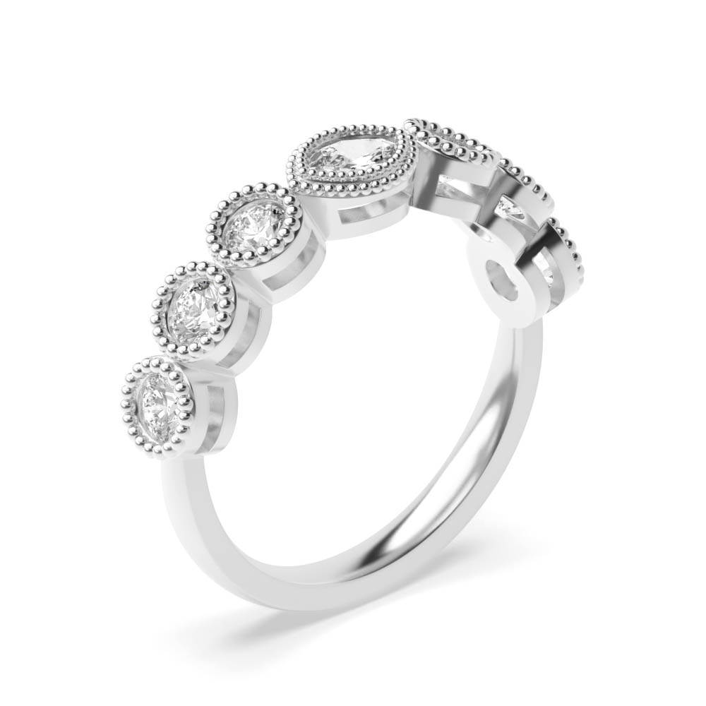 Bezel Set Round Brilliant And Marquise Diamonds Half Eternity Ring