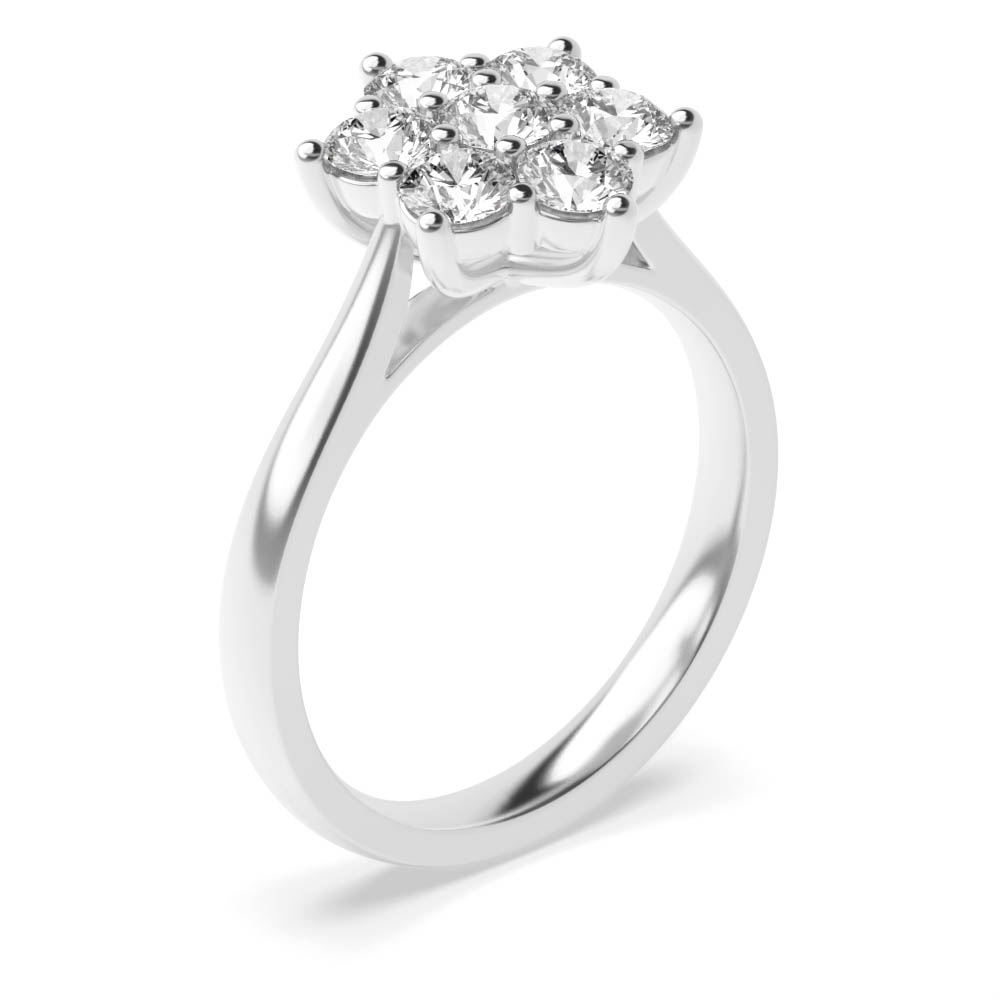 Prong Setting Round Cluster 7 Stone Diamond Ring