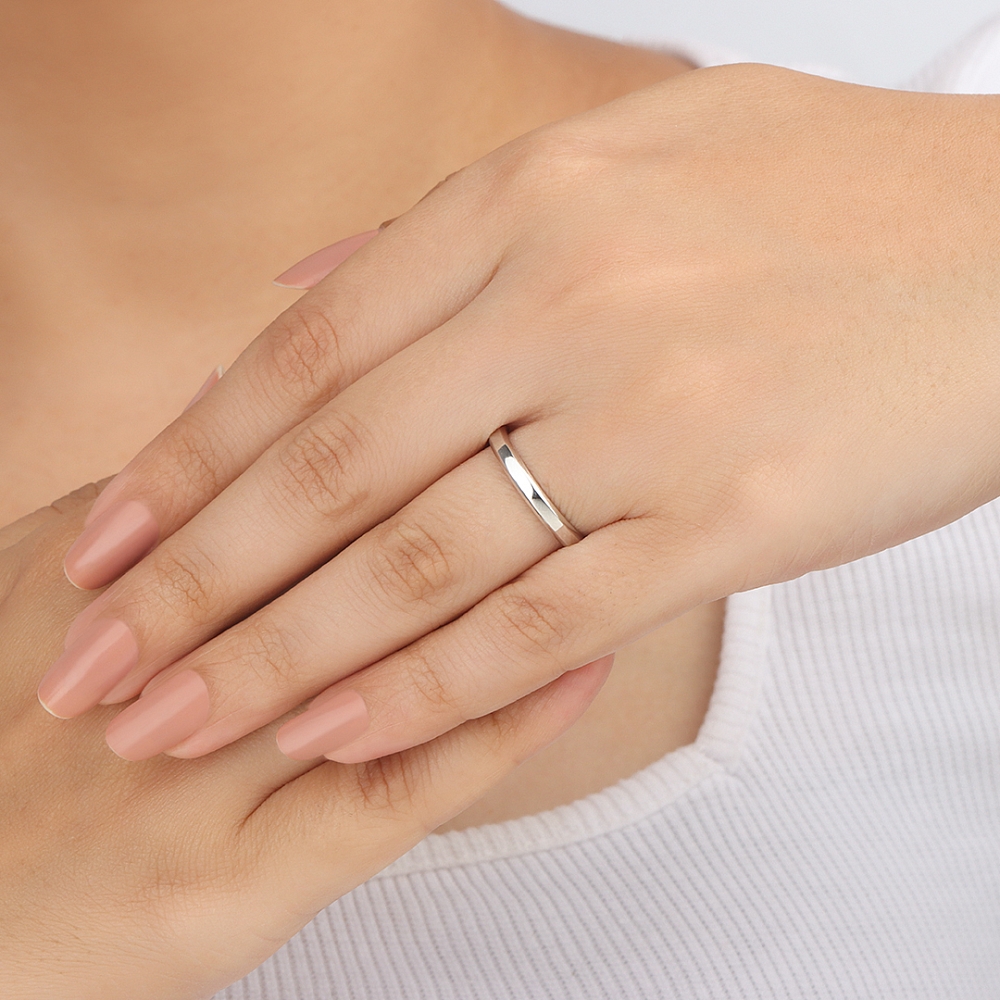 White Gold Diamond cut flat court profile Plain Ring Wedding Rings & Bands