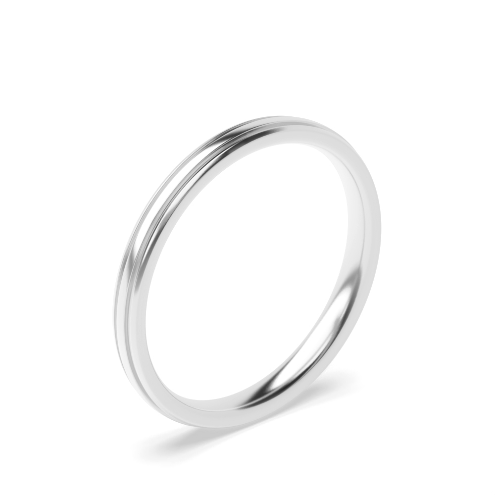 Court Profile Two Centre Grooves Polish Finish Wedding Bands (2.0mm - 6.0mm)