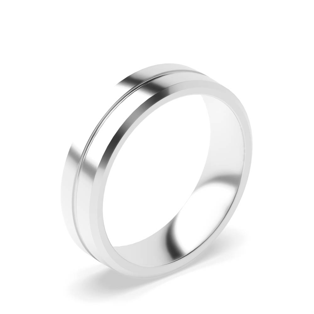 Flat Court Grooved Centre Polished Finish Wedding Bands (2.0 - 6.0mm)