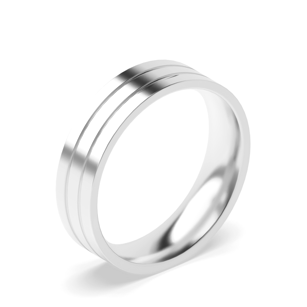 Flat Profile Double Grooved Centre Polished Finish Wedding Bands (2.0 - 6.0mm)