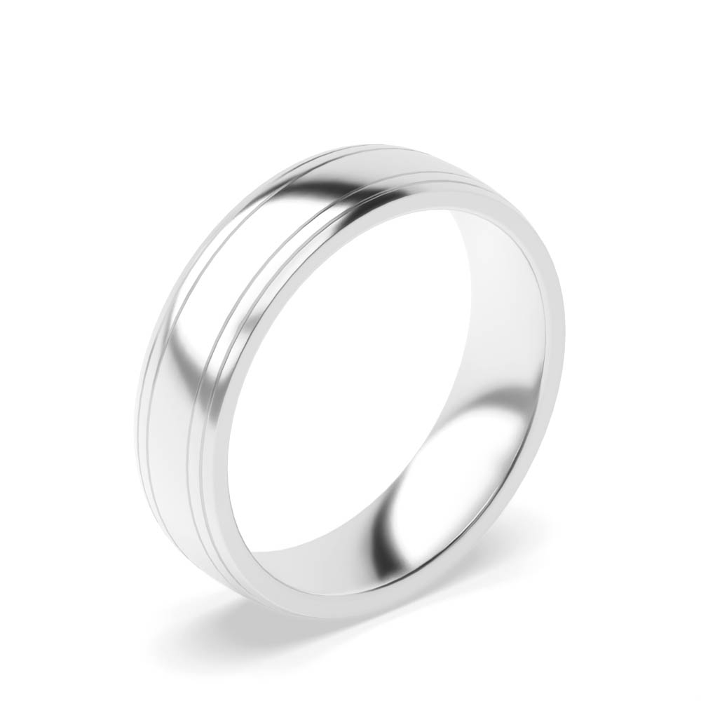 Court Profile 2 Grooves on Edges Polished Finish Wedding Bands (2.0 - 6.0mm)