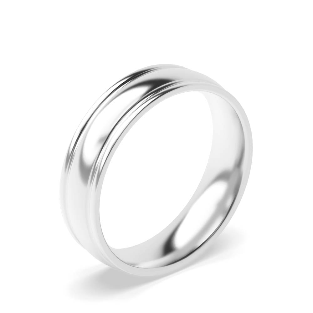 Court Profile Single Grooves On Edges Polished Finish Wedding Bands (2.0 - 6.0mm)