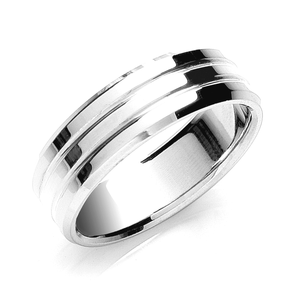 7mm Bevelled Edge Polish Two Colour Wedding Band