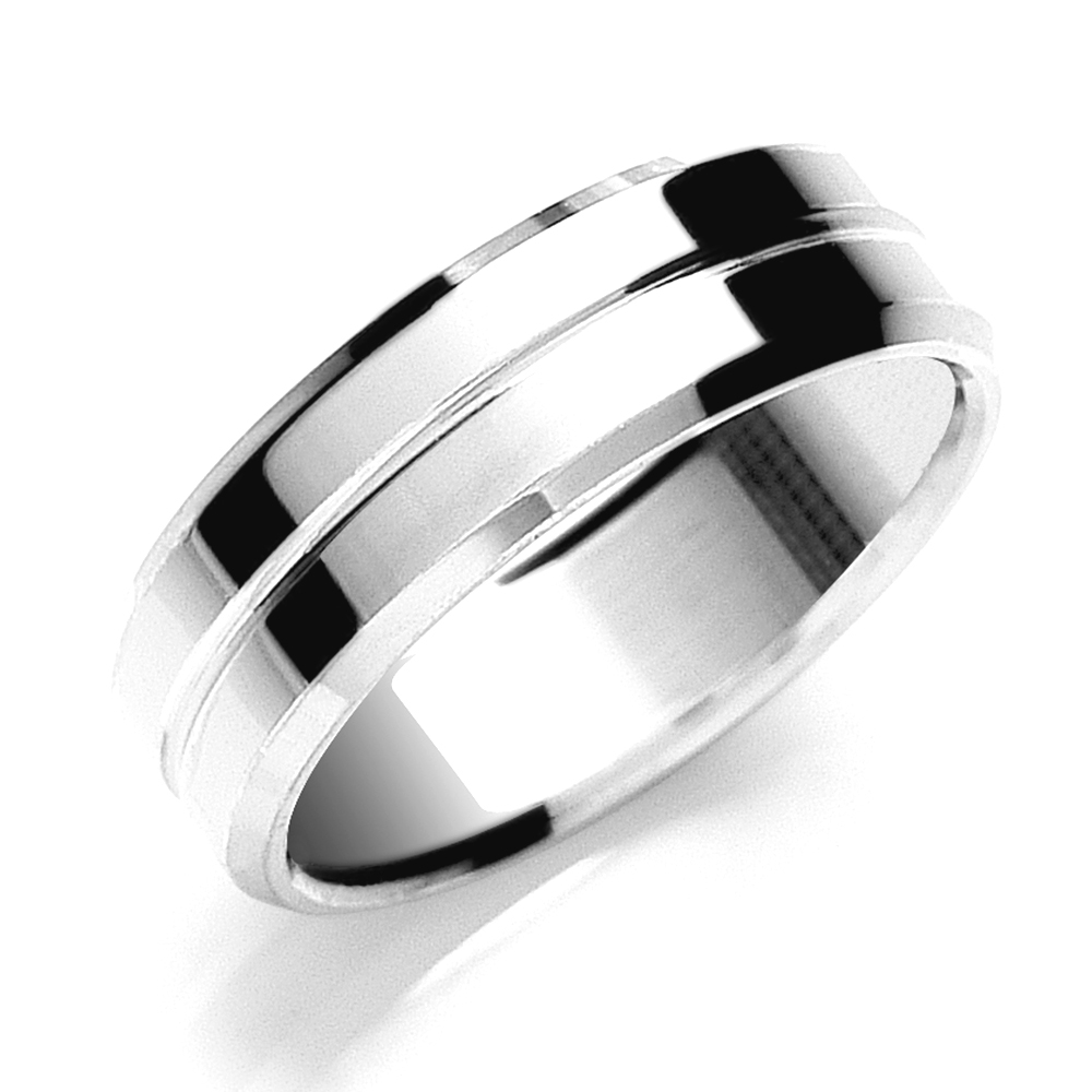 5 And 7mm Flat Court Bevelled Edge Centre Groove Polish Wedding Band
