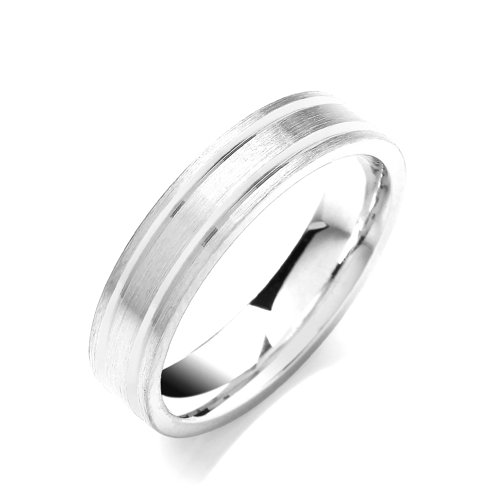 5mm Two Colour Flat Court Matt Finish Parallel Groove Wedding Band