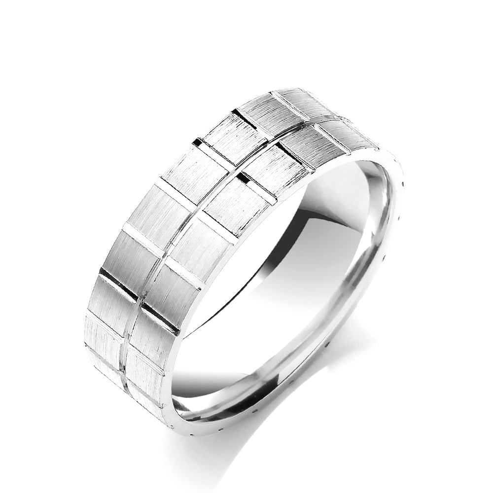 6mm Flat Court Squared Grooves Matt Finish Wedding Band