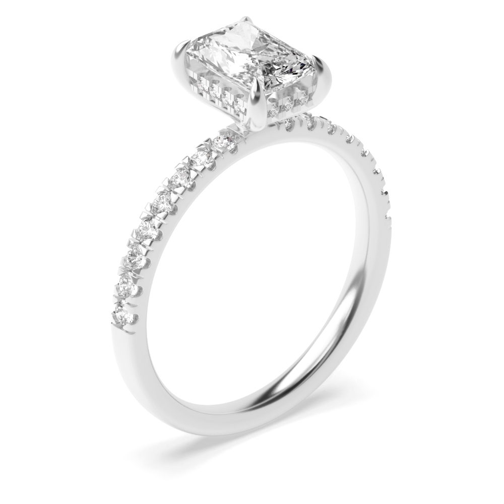 4 prong setting radiant shape hidden halo side stone Engagement Rings