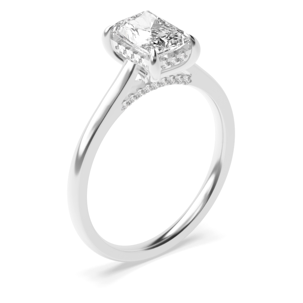 4 prong setting radiant shape hidden halo Engagement Rings