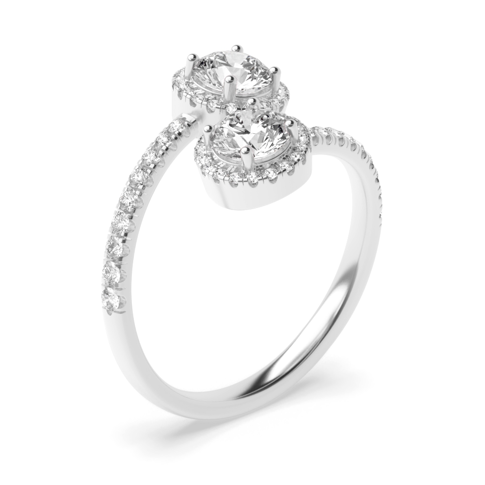 4 prong setting round shape two halo with side stone ring