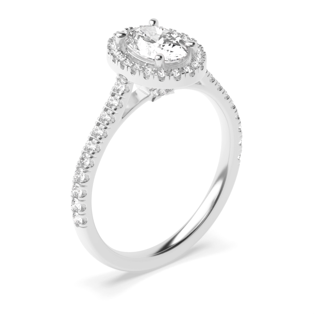 4 prong setting oval shape hidden halo engagement ring